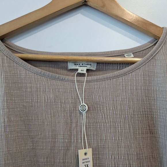 Max Studio Cinched Sleeve Top Size 3X Taupe Jersey Dropped-Shoulder T-Shirt NWT - Picture 6 of 15